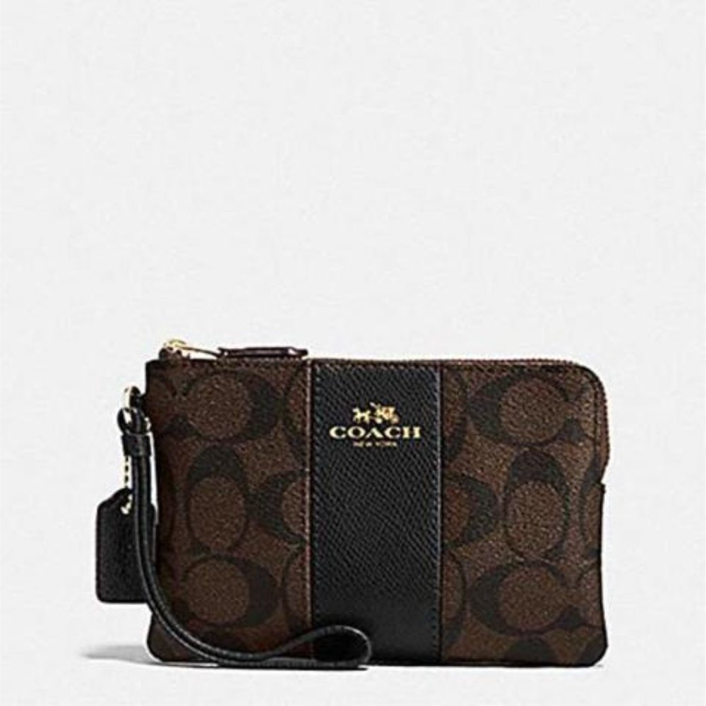 COACH Zip Wristlet In Signature Brown
